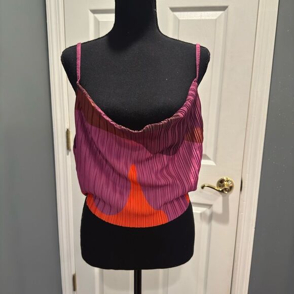 PINK PRINT PLISSE STRAPPY COWL NECK TOP plus size US 22 - Picture 1 of 9